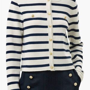 Lilysilk Gariana Striped Wool Cardigan - navy & cream stripe